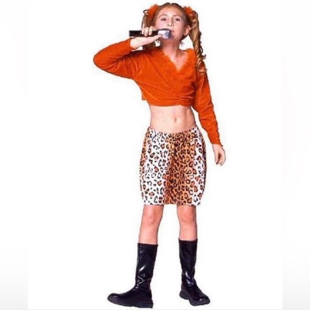 Rock Star Girls Costume # 4, Girls Medium 8 - 10, Orange Top & Brown & White